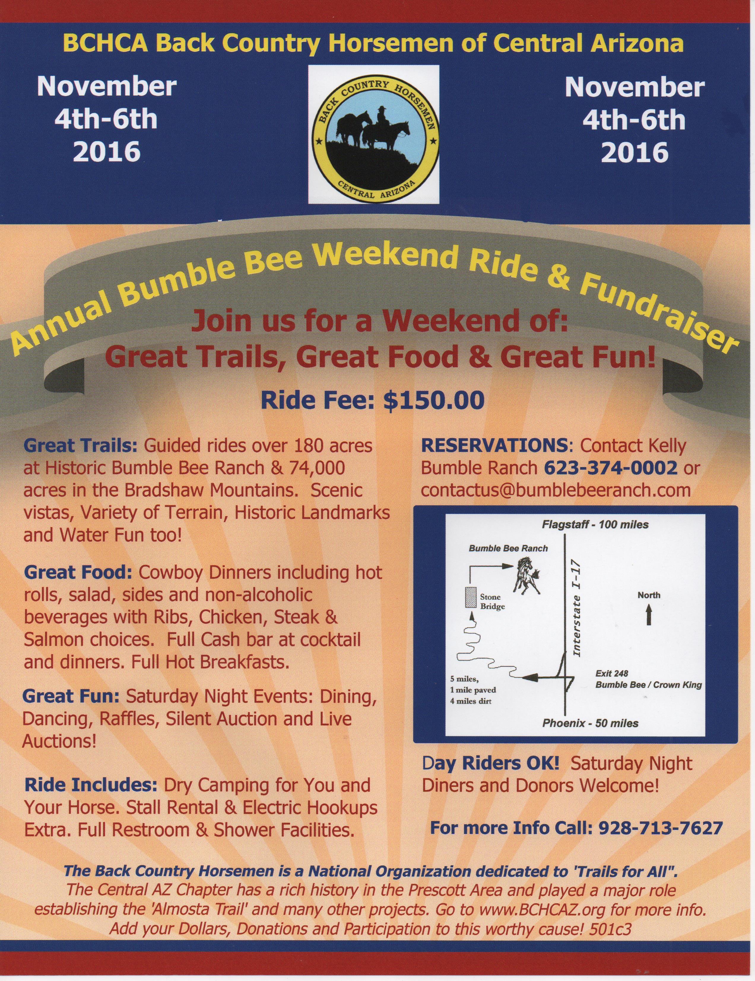 November 4 – 6 2016 Annual Bumble Bee Weekend Ride and Fundraiser
